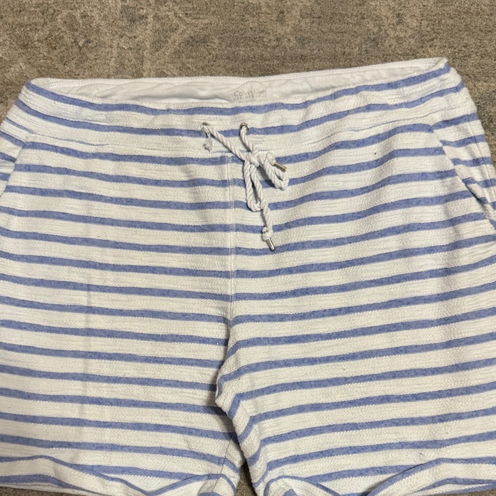 Calvin Klein Blue and White Striped Shorts